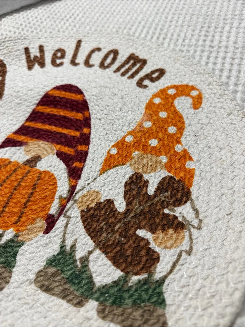 Welcome Fall Gnome Trio Woven Placemat 15” Round